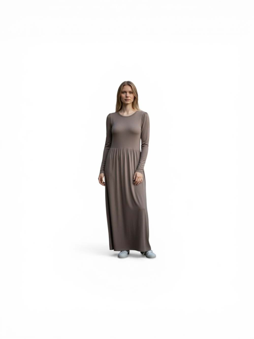 a new day Neutral Ribbed Scoop Neck Maxi Dress in Beige